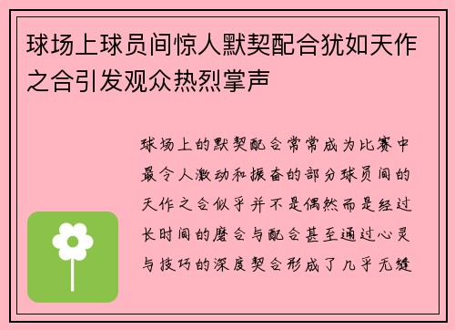 球场上球员间惊人默契配合犹如天作之合引发观众热烈掌声